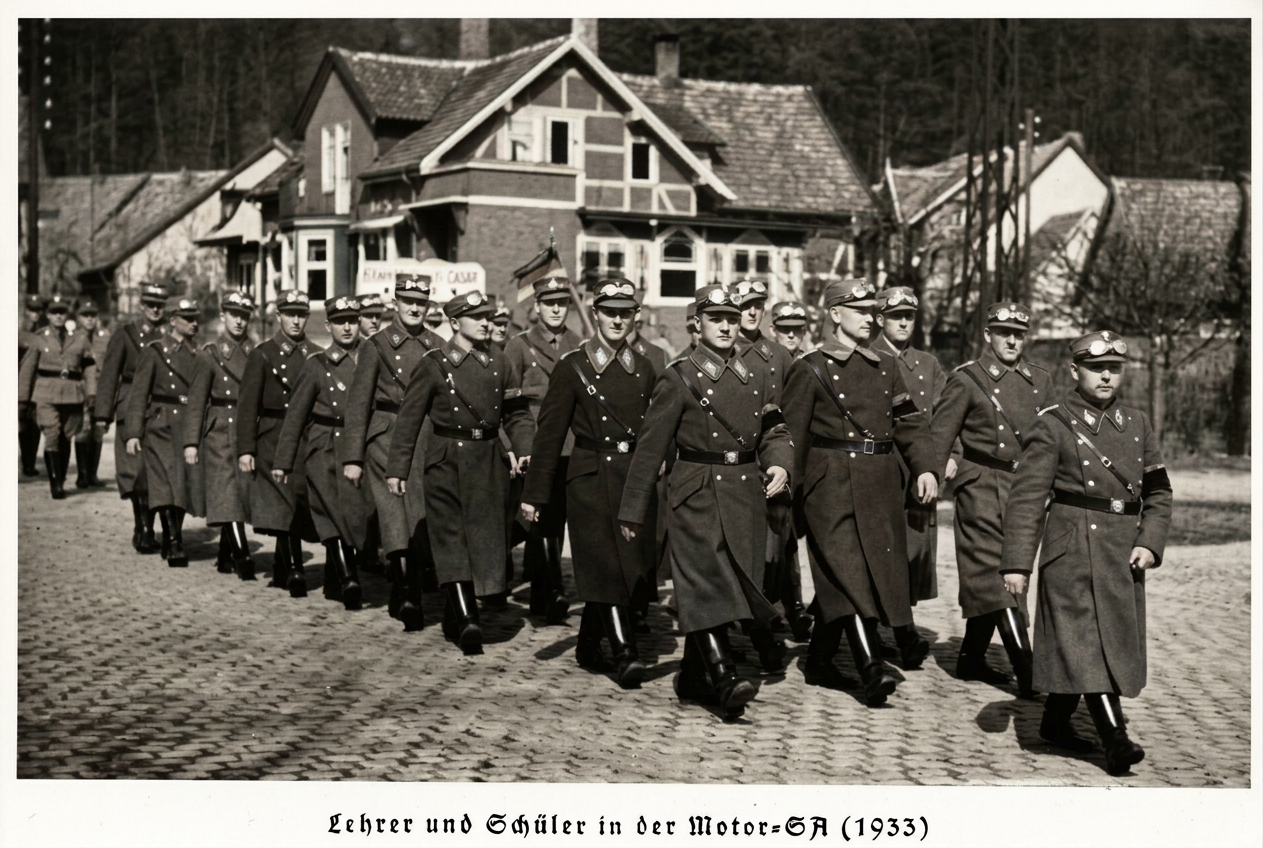 OPTIMIERT_1933, Lehrer und Schüler in der MOTOR-SA. in den Schülernachrichten 1939 (vorn ganz rechts wohl Dr. Josef Schnabel (Direktor 1922-1939), Stefan Bierwisch fa 28.02.2025