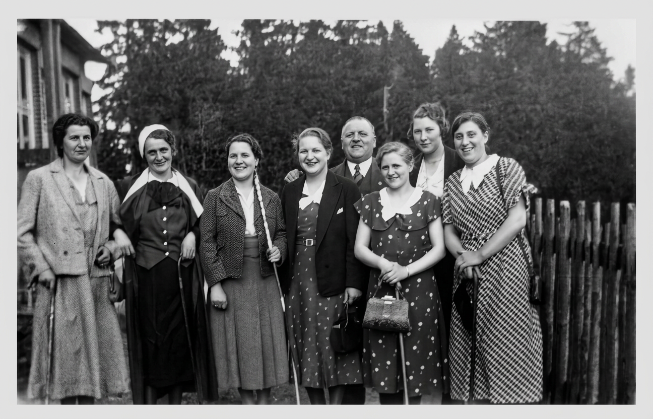 OPTIMIERT_1934, Herr Wedler mit u.a. Tochter Änne (3.v.r.), meiner Mutter (2.v.r.), sagt Ingrid Burchert 20240505_15120733