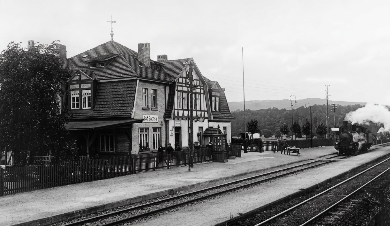 OPTIMIERT_1920er, Bahnhof ohne Überdachung, mit alter Lock, Siegfreid Rss fa 10.4.2022 - Kopie