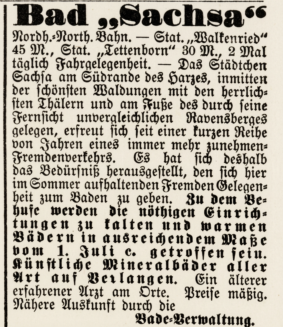 OPTIMIERT_1878-05-15, Leipziger Tageblatt und Anzeiger, BAD Sachsa erstmals