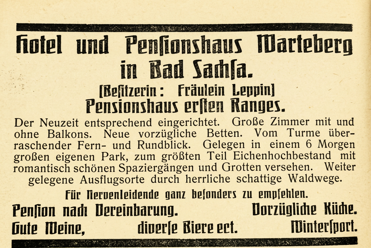 OPTIMIERT_1921 Wanderführer, Hotel und Pensionshaus Warteberg in Bad Sachsa. Besitzerin Fräulein Leppin. André Merx fa 9.1.2025