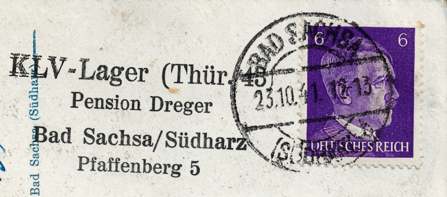 OPTIMIERT_1941-10-23, KLV-LAGER (Thür. 45) Pension Dreger, Pfaffenberg 5, ALIAS 6301, bb-2