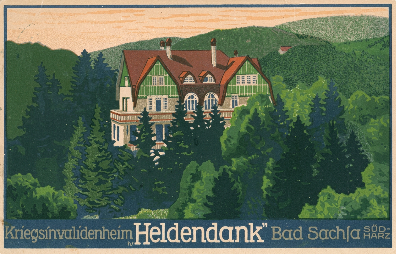 OPTIMIERT_AK, Kriegsinvalidenheim Haus Heldendank Bad Sachsa Südharz, gelaufen als Feldpost 1915